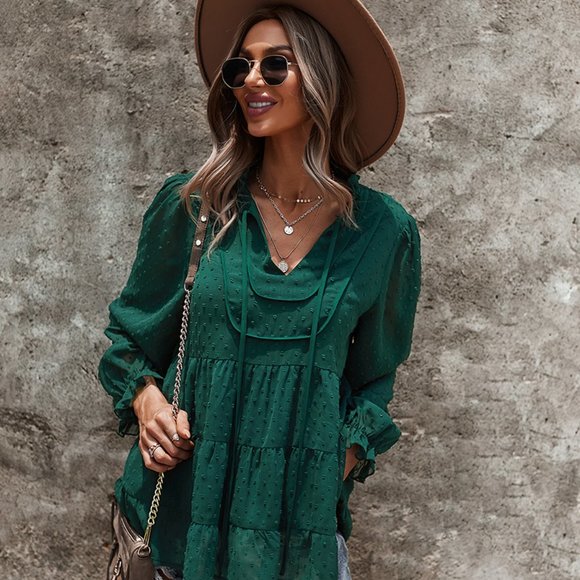 VINTAGE BOHO CHIC LAYERED BELL SLEEVED BLOUSE - Picture 2 of 9